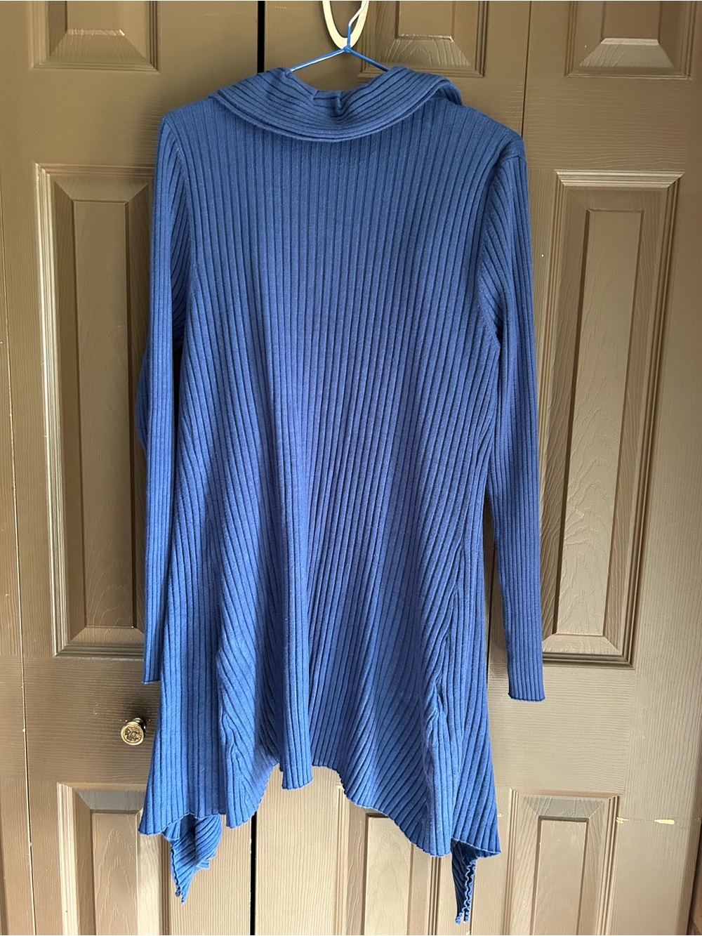 Simons Contemporaine Blue Ruffled Open-Front Ribbed Cardigan - Picture 3 of 10
